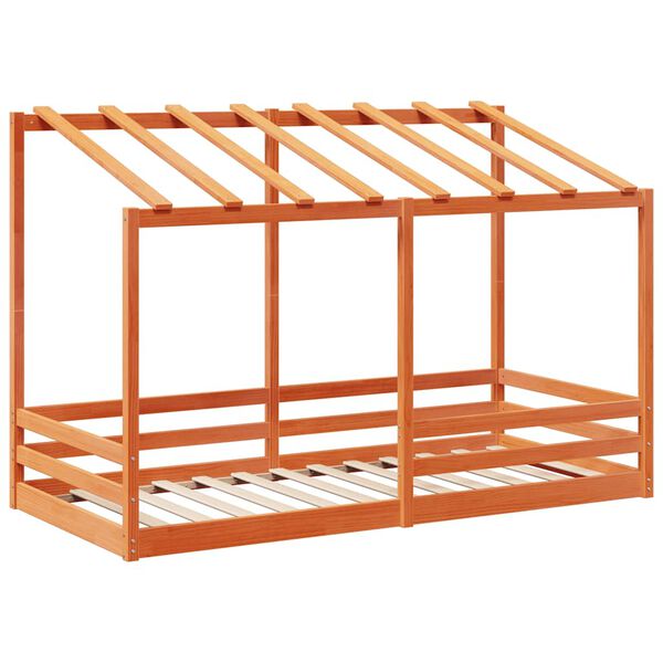 vidaXL Otro&scaron;ka postelja s streho vo&scaron;čeno rjava 80x200 cm borovina