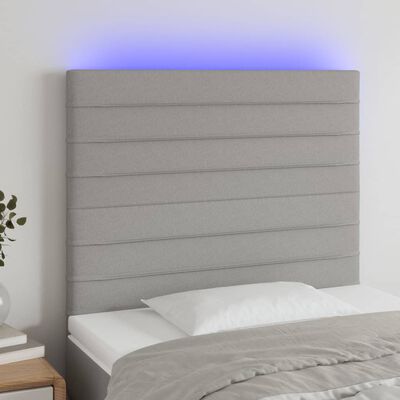 vidaXL LED posteljno vzglavje svetlo sivo 80x5x118/128 cm blago