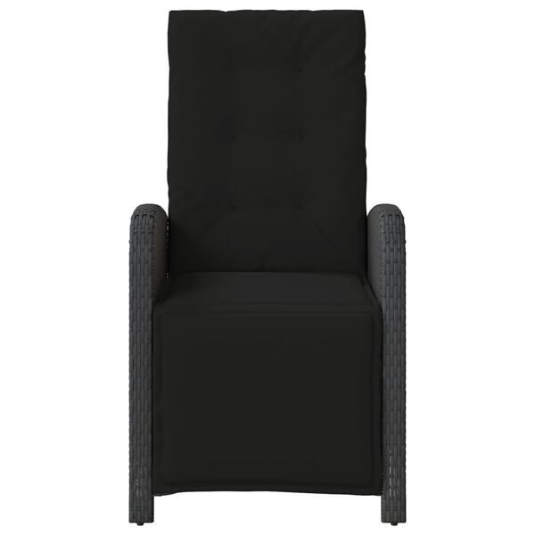 vidaXL Vrtni naslanjač z naslonom za noge črn poli ratan