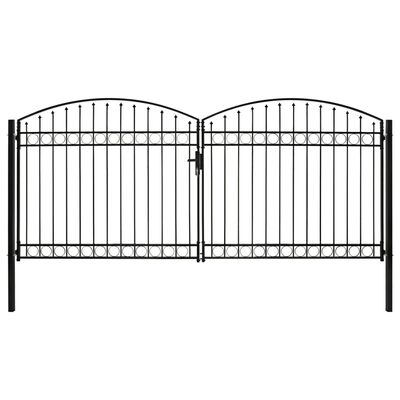 vidaXL Dvojna vrata za ograjo zaobljena jeklo 400x200 cm črna