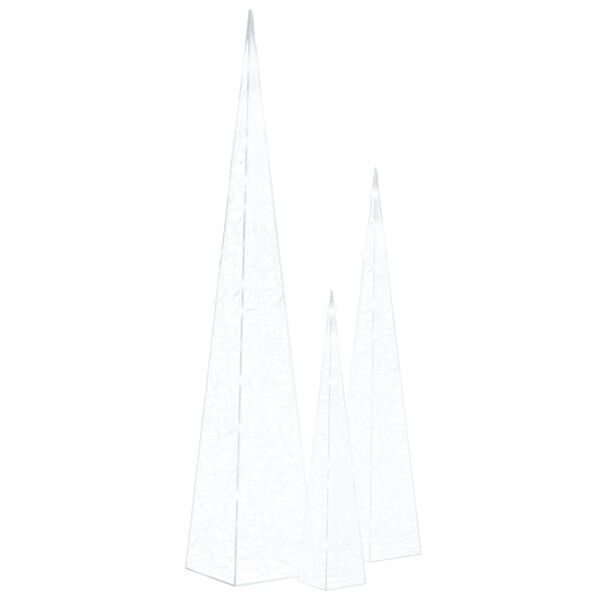 vidaXL Set akrilnih okrasnih LED stožcev hladno beli 60/90/120 cm