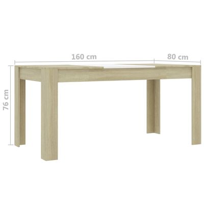 vidaXL Jedilna miza bela in sonoma hrast 160x80x76 cm iverna plošča