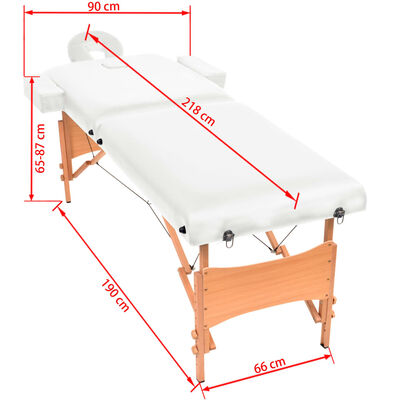vidaXL 2-conska zložljiva masažna miza debeline 10 cm bela
