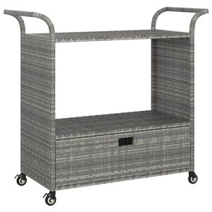 vidaXL Barski voziček s predalom siv 100x45x97 cm poli ratan