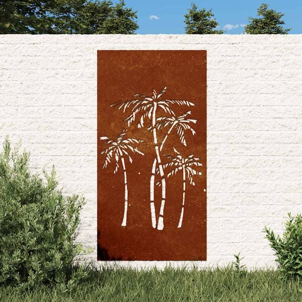 vidaXL Vrtna stenska dekoracija 105x55 cm corten jeklo palme