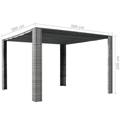 vidaXL Paviljon s streho poli ratan 300x300x200 cm siv in antraciten