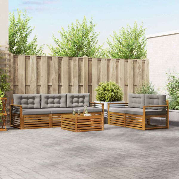 vidaXL Zunanja garnitura za sedenje 6 pcs Naravna in svetlo siva