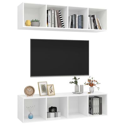 vidaXL Stenska TV omarica 2 kosa bele barve iverna plošča