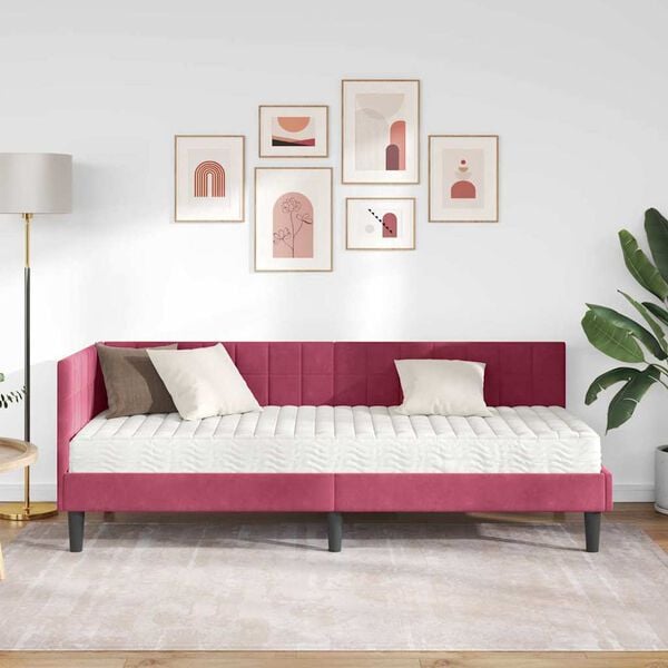 vidaXL Kotni okvir postelje z matrico z vzglavjem 2 pcs Zelena Žamet