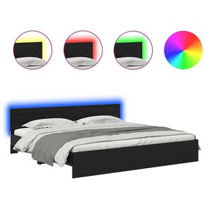 vidaXL Konstrukcija postelje z LED lučmi Črna Orehovina 200 x 200 cm