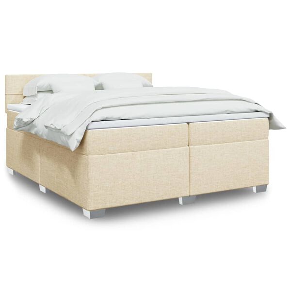 vidaXL Box spring postelja z vzmetnico krem 200x200 cm blago