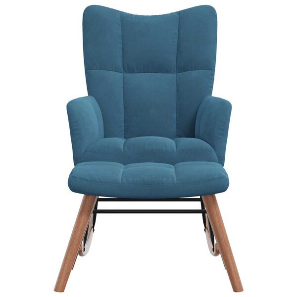 vidaXL Gugalni stol s stolčkom moder žamet