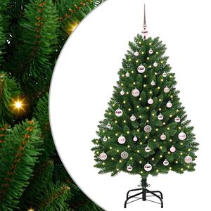 vidaXL Umetno božično drevo s konico in kroglicami 120 cm 150 LED