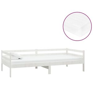 vidaXL Dnevna postelja z vzmetnico 90x200 cm bela trdna borovina