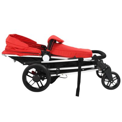 vidaXL Otroški voziček 2 v 1 aluminij rdeče in črne barve