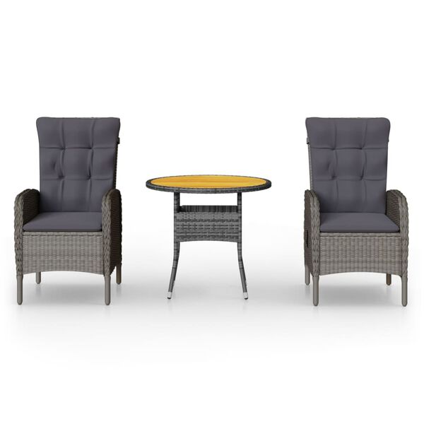vidaXL Vrtna bistro garnitura 3-delna poli ratan siva