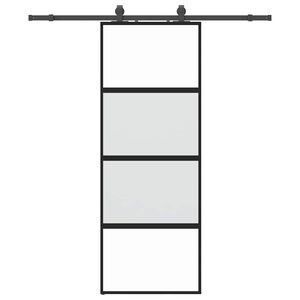 vidaXL Drsna vrata z opremo črna 76x205 cm kaljeno steklo