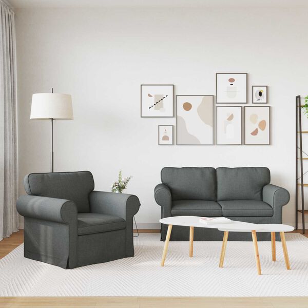 vidaXL Kavčna garnitura 2 pcs Temno siva 155 x 82 x 80 cm blago