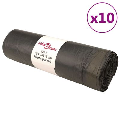 vidaXL Vrečke za smeti z vrvico 250 kos črne 120 L
