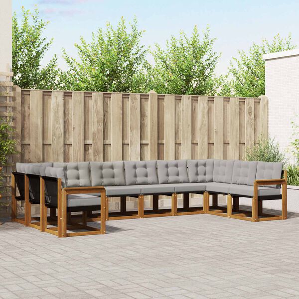 vidaXL Zunanja garnitura za sedenje 10 pcs Naravna in svetlo siva