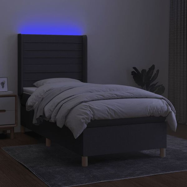 vidaXL Box spring postelja z vzmetnico LED temno siva 80x200 cm blago