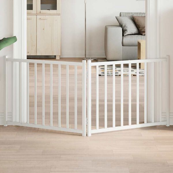 vidaXL Vrata za pse zložljiva 2 panela bela 160 cm trden les jelke