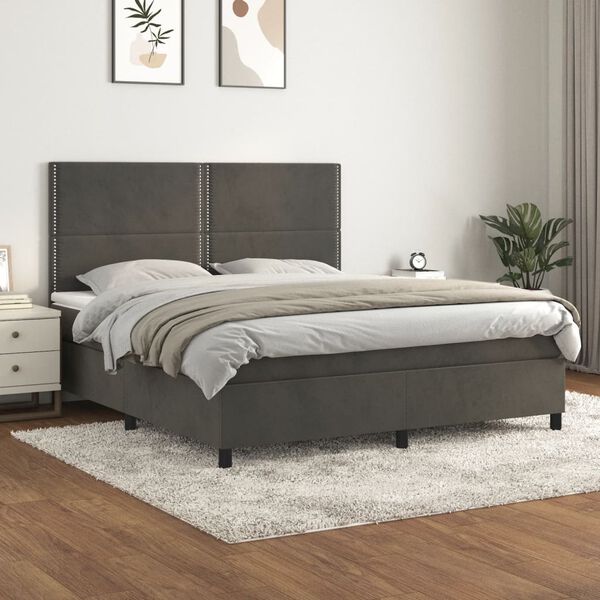 vidaXL Box spring postelja z vzmetnico temno siva 180x200 cm žamet
