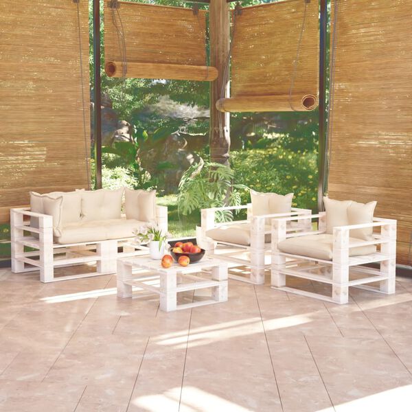 vidaXL Vrtna sedežna garnitura iz palet 5-delna z blazinami borovina