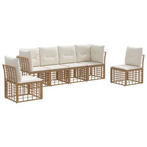 vidaXL Zunanja garnitura za sedenje z blazino 6 pcs Naravna Poliester