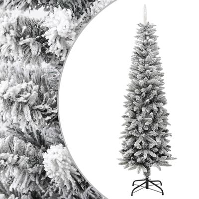 vidaXL Ozka umetna novoletna jelka s snegom 180 cm PVC in PE