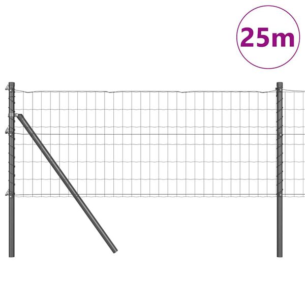 vidaXL Ograja s stebrom Siva 0,8 x 25 m Jeklo in PVC