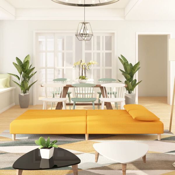 vidaXL Kavč dvosed z ležiščem in dvema blazinama rumeno blago