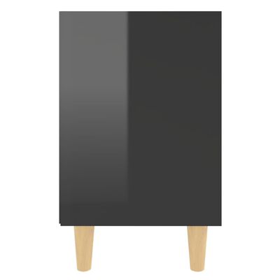vidaXL Nočna omarica z lesenimi nogami visok sijaj črna 40x30x50 cm