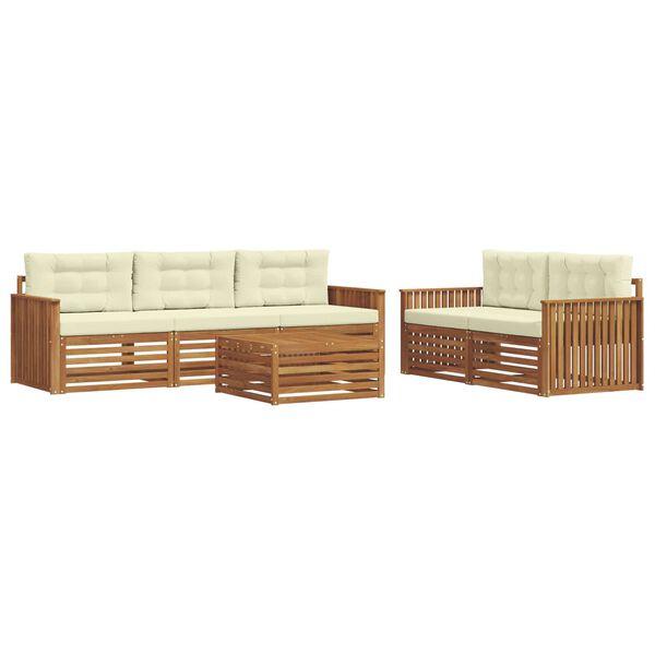 vidaXL Zunanja garnitura za sedenje z blazino 6 pcs Naravna in smetana