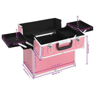 vidaXL Kovček za ličila 38x23x34 cm roza aluminij