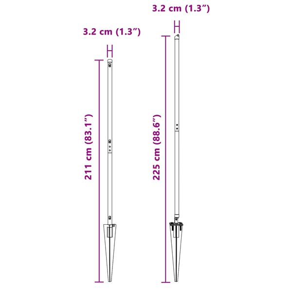 vidaXL Steber ograje. 52 pcs Siva 3,2 x 3,2 x 225 cm