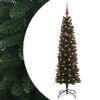 vidaXL Umetno ozko božično drevesce z božično kroglico 120 cm 150 LED