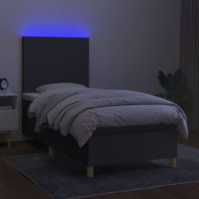 vidaXL Box spring postelja z vzmetnico LED temno siva 90x190 cm blago