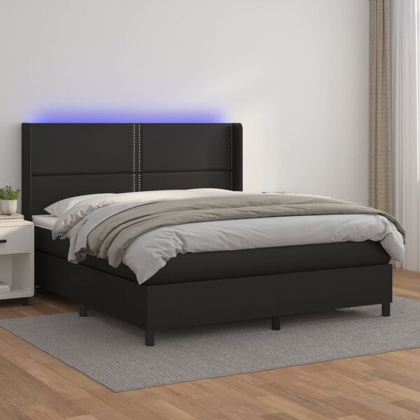 vidaXL Box spring postelja z vzmetnico LED črna 160x200cm umetno usnje