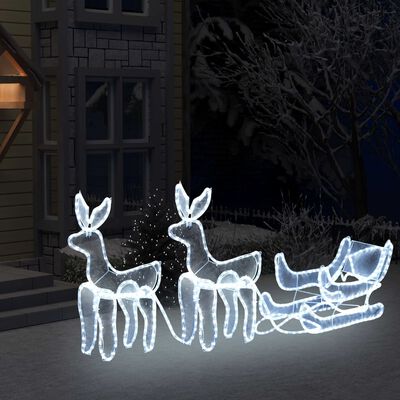 vidaXL Božični okras 2 jelena in sani z mrežo 648 LED lučk