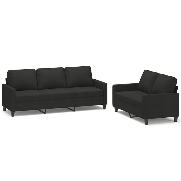 vidaXL Sedežna garnitura 2-delna z blazinami črno blago