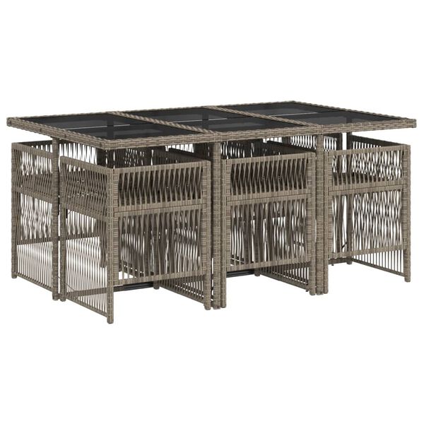 vidaXL Vrtna jedilna garnitura 7-delna z blazinami siv poli ratan