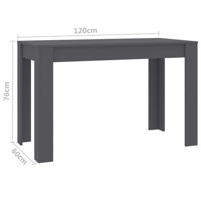 vidaXL Jedilna miza siva 120x60x76 cm iverna plošča