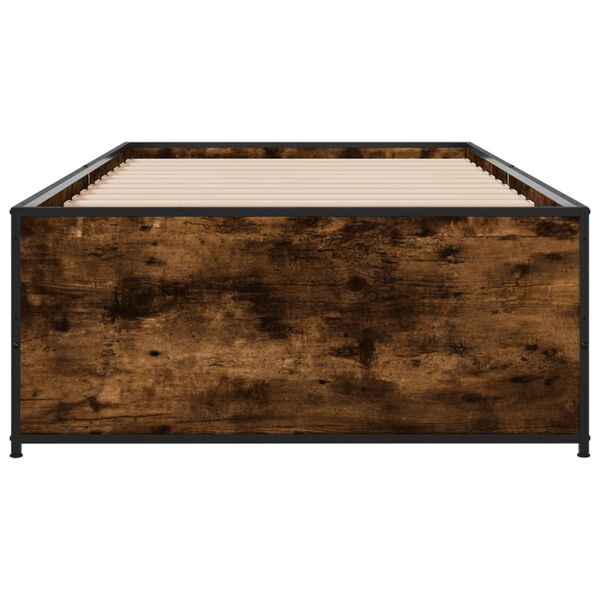 vidaXL Posteljni okvir dimljeni hrast 90x190 cm inž. les in kovina