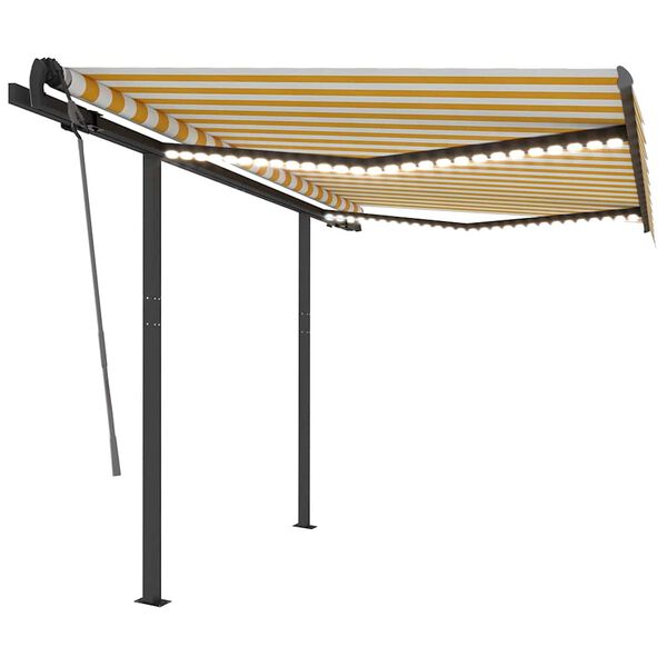 vidaXL Ročno zložljiva tenda z LED lučkami 3,5x2,5 m rumena in bela