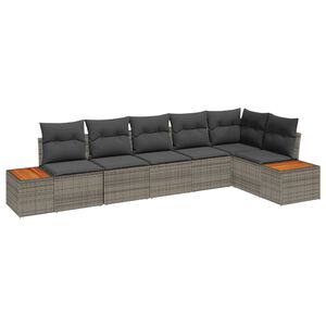 vidaXL Vrtna sedežna garnitura z blazino 6 pcs Siva Poliratan