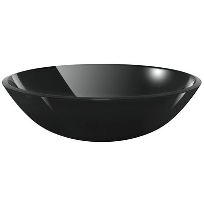 vidaXL Umivalnik iz Kaljenega Stekla 42 cm Črne Barve