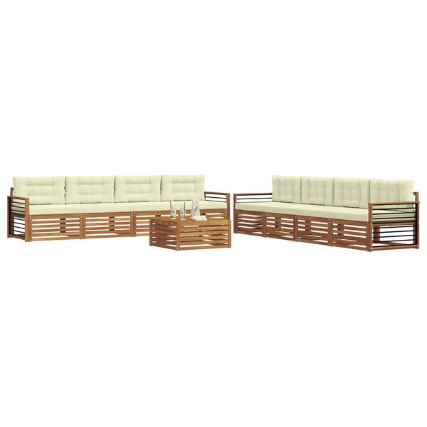 vidaXL Zunanja garnitura za sedenje z blazino 9 pcs Naravna in smetana