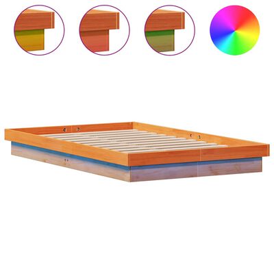 vidaXL LED posteljni okvir voščeno rjav 140x200 cm trdna borovina