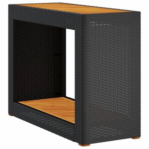 vidaXL Vrtna miza z leseno mizno plo&scaron;čo črna 100x40x75 cm poli ratan